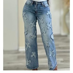 Denim accented jeans